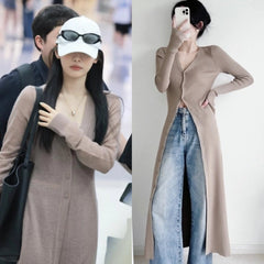 Ningning Beige Long Knitted Cardigan