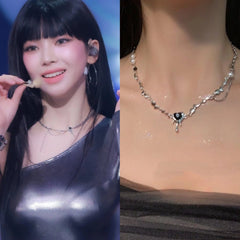 Karina Silver Dripping Black Heart Necklace