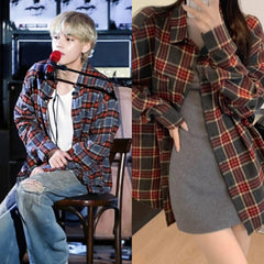Taehyung Ash Crimson Plaid Shirt