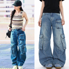 Ruka Vintage Wash Oversized Cargo Jeans