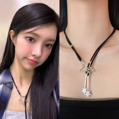 Yunah Silver Stars Tassel Necklace