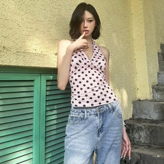 Asa Pink Polka Dot Halter Top