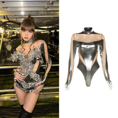 Lisa Metallic Cut-Out Bodysuit Top