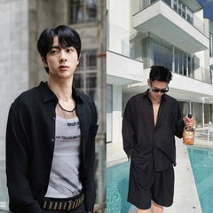 Jin Black Textured Long-Sleeve Shirt