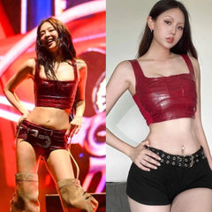 Jennie Crocodile Faux Leather Crop Top