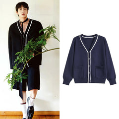 Jin Navy Lined V-Neck Cardigan