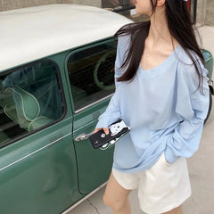 Haerin Baby Blue V-Neck Tee