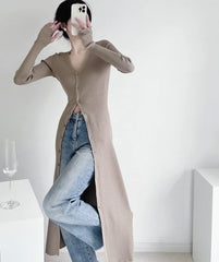 Ningning Beige Long Knitted Cardigan
