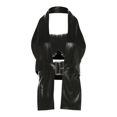 Ningning Black Belted Halter Top