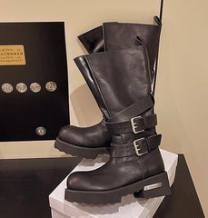 Leeseo Black Faux Tube Buckled Boots