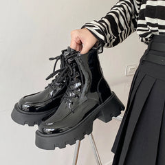 Yuna Glossy Faux Leather Combat Boots