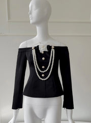 Jennie Pearl Chain Off-Shoulder Top