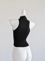Yuna Noir Ribbed Halter Top