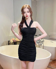 Rose Ruched Halter Dress
