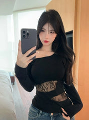 Natty Lace One-Shoulder Top