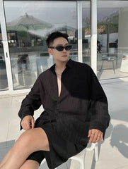 Jin Black Textured Long-Sleeve Shirt