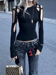 Yuna Black Wrinkled Flared Jeans