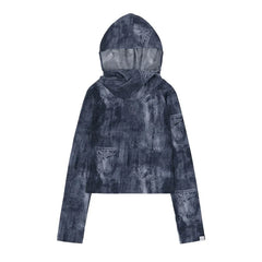 Winter Denim Print Hooded Top