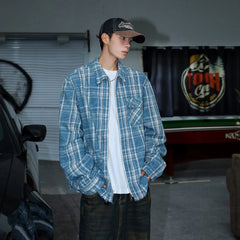 Jin Indigo Plaid Zip-Up Jacket
