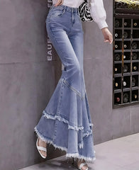 Haerin Indigo Raw-Edge Mermaid Jeans