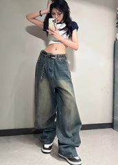 Winter Striped Wide Leg Jeans