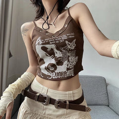 Liz Brown Eyelet Graphic Sling Top