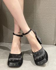 Danielle Noir Floral Platform Heels