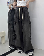 Danielle Black Wide-Leg Cargo Pants