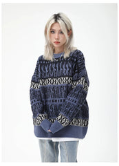 Karina Dark Blue Geometric Knit Sweater
