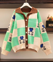 Beomgyu Checkered Bear Cardigan