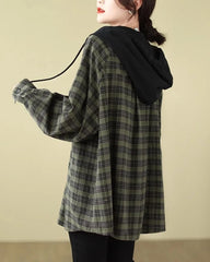 Jungkook Olive Plaid Hooded Shirt