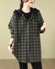 Jungkook Olive Plaid Hooded Shirt