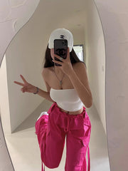 Rora Hot Pink Wideleg Drawstring Pants