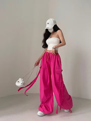 Rora Hot Pink Wideleg Drawstring Pants