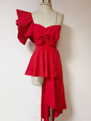 Red Ruffled Off-Shoulder Dress