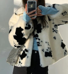 Jisoo Cow Print Fur Jacket