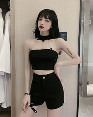 Lia Black Halter Chain Crop Top