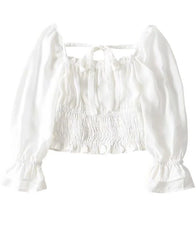 White Square Collar Ribbon Stretch Blouse | Lisa – BlackPink