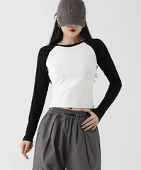 Minji White Contrast Long Sleeve Top
