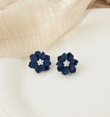 Jimin Navy Flower Gem Earrings