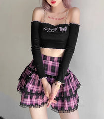 Ningning Lilac Plaid Skirt