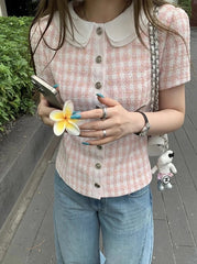 Jennie Checkered Tweed Top