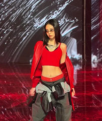 Red & Black Overlay Halter Crop Top | Jennie – BlackPink