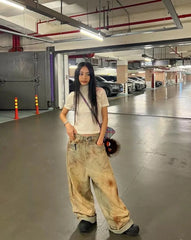 Rose Retro Stained Jeans
