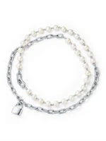 Jimin Silver Chain Pearl Padlock Necklace