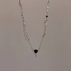 Karina Silver Dripping Black Heart Necklace