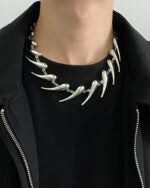 Ruka Silver Spikes Statement Necklace