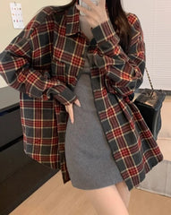 Taehyung Ash Crimson Plaid Shirt