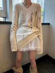 LeeKnow Crochet V-Neck Sweater