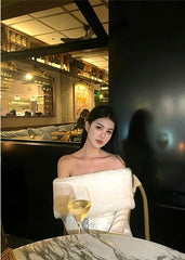 Kazuha White Fur Off-Shoulder Top